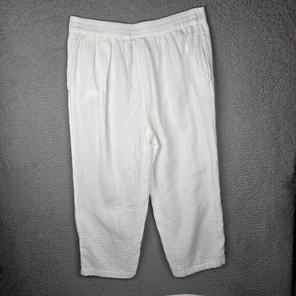 APPLESEEDS Womens White 100 Cotton Cropped Pants M Shell Button Pocket Capri - Picture 2 of 10